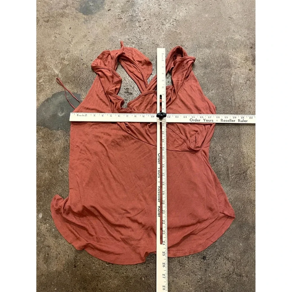 Free People Mini Dress Womens XS Brown Rayon Ruffle Detail‎ Asymmetrical Hem